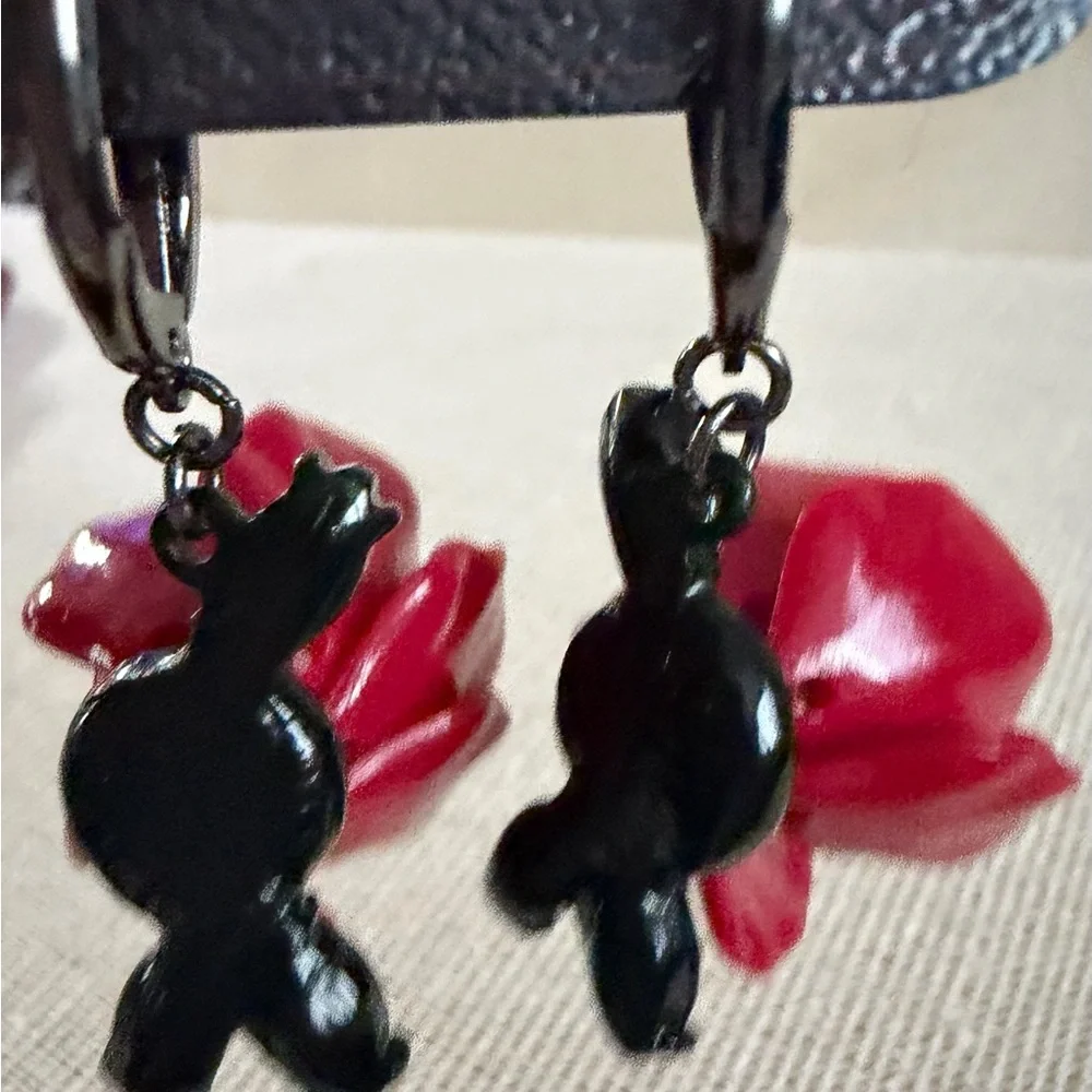 Red Floral Drop Earrings - Women Jewelry - Picture 3 of 4